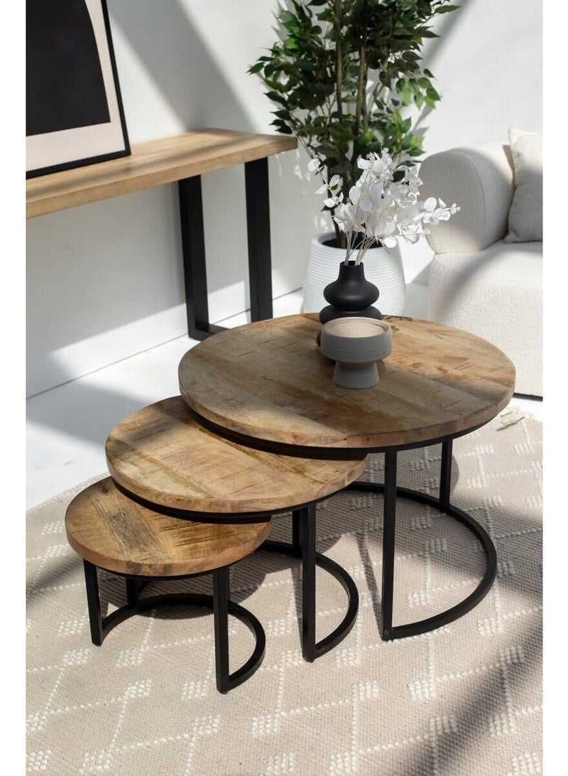 Raxoom Audrey Nesting Coffee Table Set | Solid Mango Wood Coffee Tables | Natural Wooden Center & Side Table for Living Room | Space Saving Design - Image 4